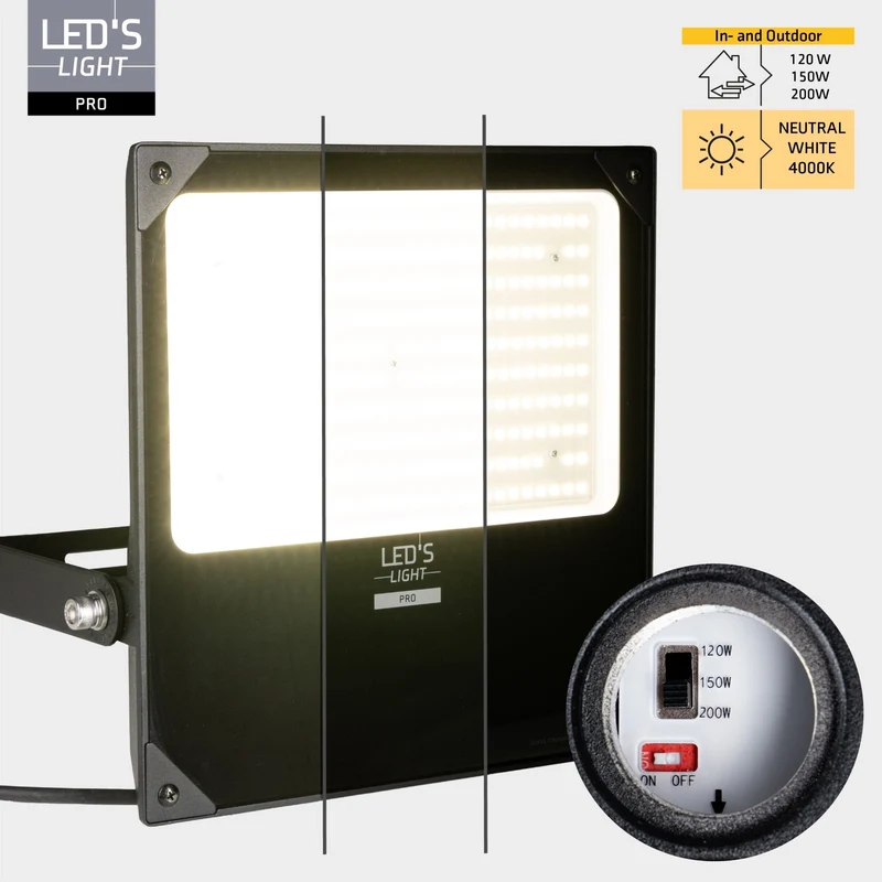 LED Flutlicht 200W 37000lm 4000K neutralweiß IP66 Schwarz - LED's Light