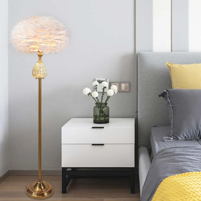 Feather Shade Floor Lamp Glass Teardrop, Pink/White
