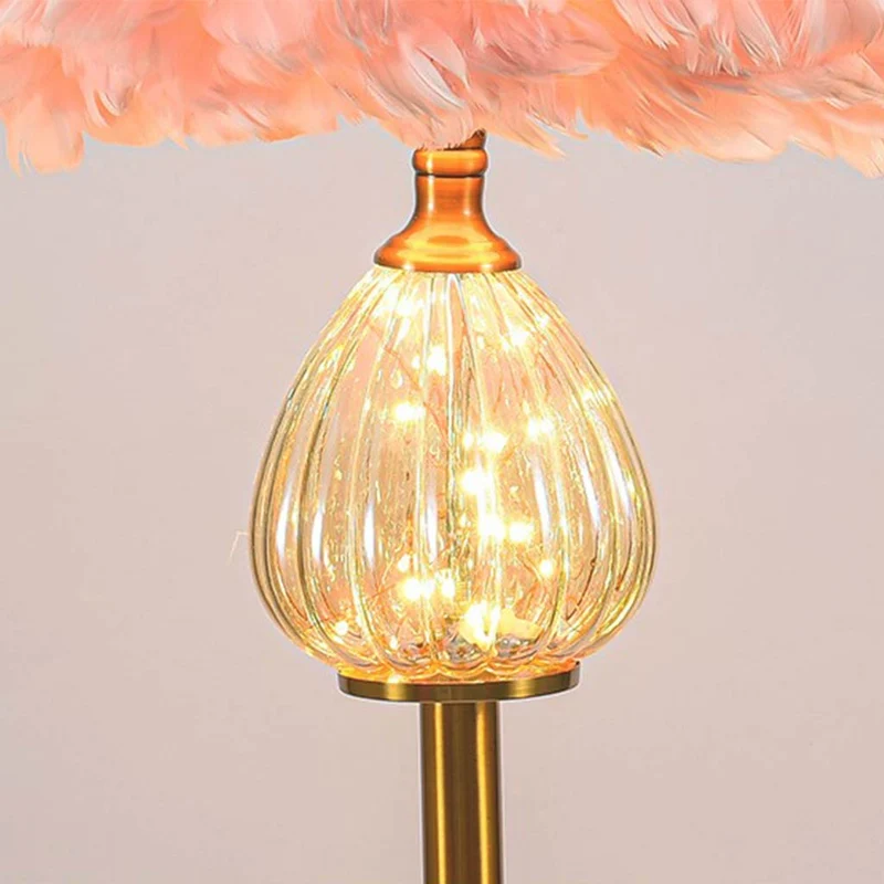 Feather Shade Floor Lamp Glass Teardrop, Pink/White