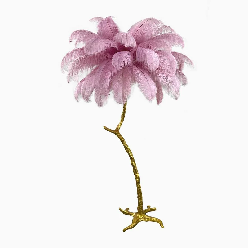 Ostrich Feather Floor Lamp Decorative Tree Shaped, Resin