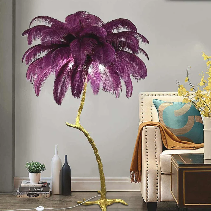 Ostrich Feather Floor Lamp Decorative Tree Shaped, Resin