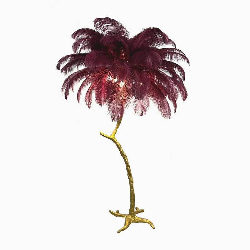 Ostrich Feather Floor Lamp Decorative Tree Shaped, Resin