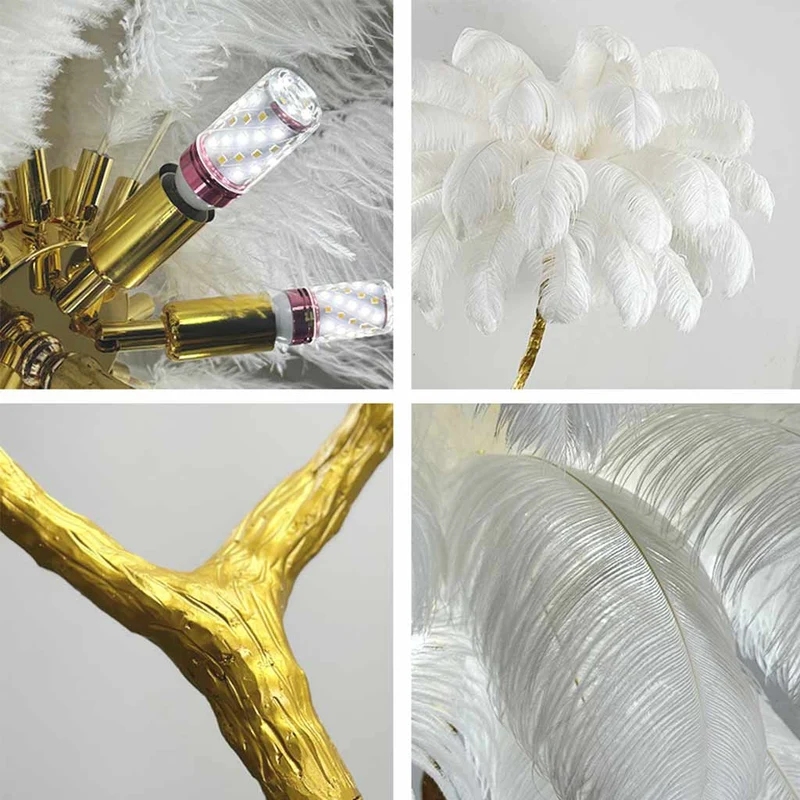 Ostrich Feather Floor Lamp Decorative Tree Shaped, Resin