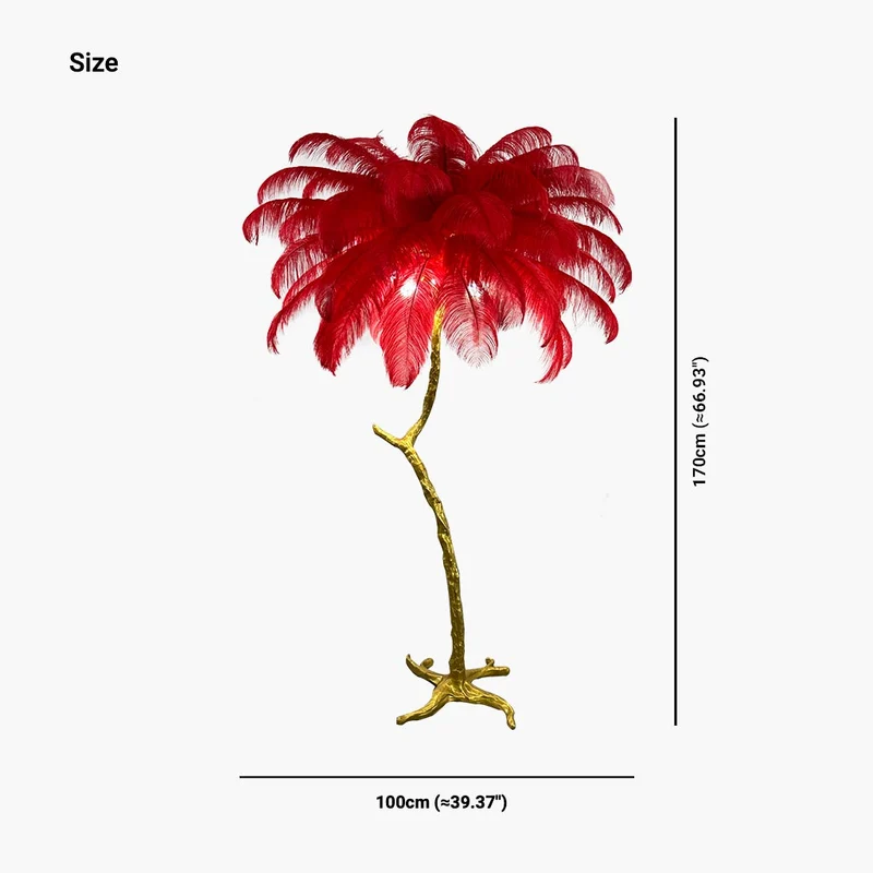 Ostrich Feather Floor Lamp Decorative Tree Shaped, Resin