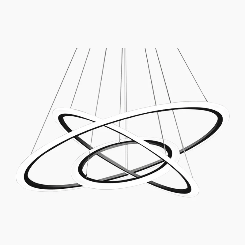 Chandelier Hanging LED 3 Ring Chic Orbit Circle, Aluminum & Acrylic