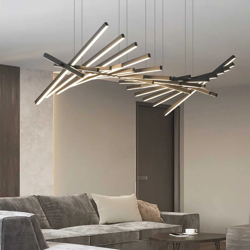Pendant Chandelier Elegant Linear Piano Keys Aluminum, Black