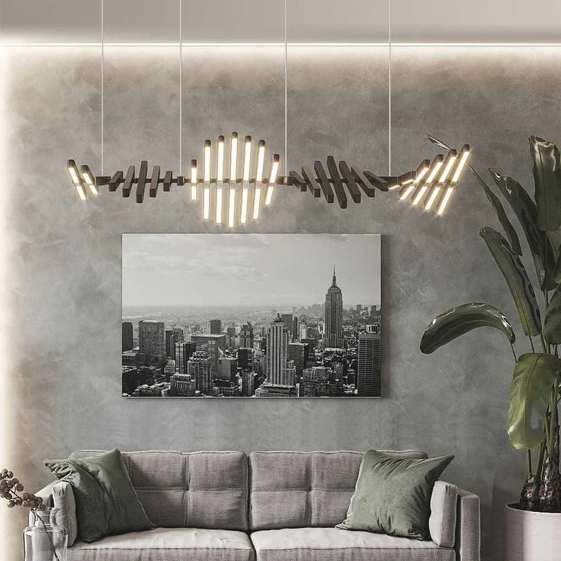 Pendant Chandelier Elegant Linear Piano Keys Aluminum, Black