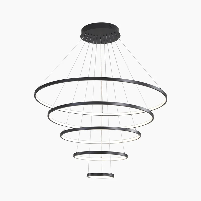 Chandelier LED Minimalist Black Hanging Loop Ring, Aluminum