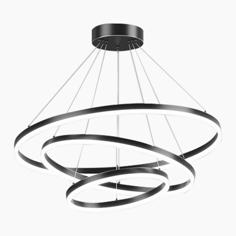 Chandelier LED Minimalist Black Hanging Loop Ring, Aluminum