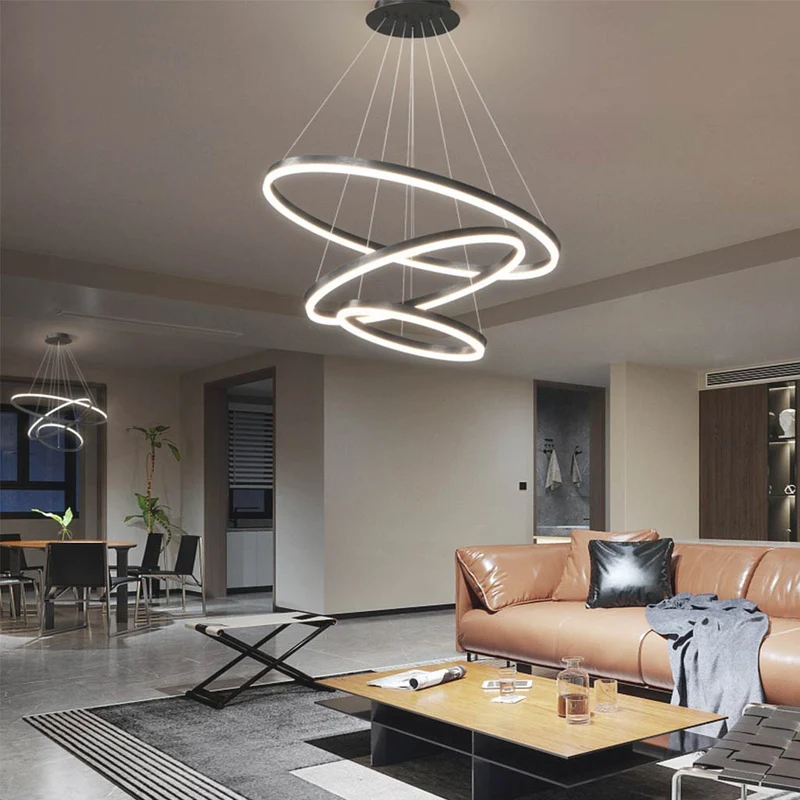 Chandelier LED Minimalist Black Hanging Loop Ring, Aluminum