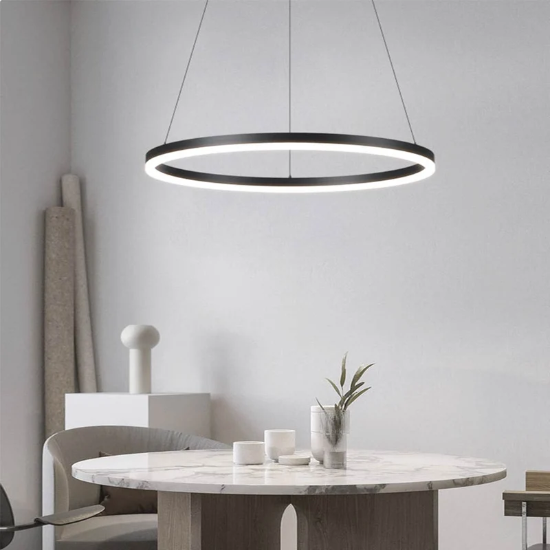 Chandelier LED Minimalist Black Hanging Loop Ring, Aluminum