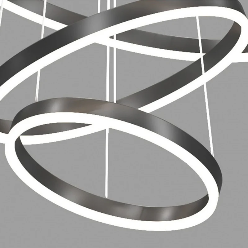 Chandelier LED Minimalist Black Hanging Loop Ring, Aluminum