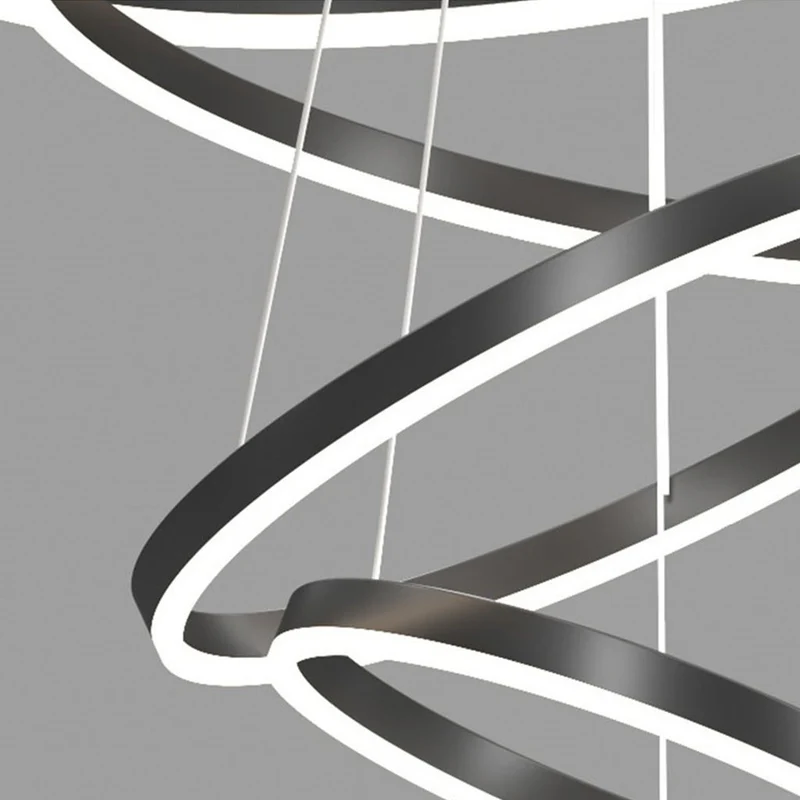 Chandelier LED Minimalist Black Hanging Loop Ring, Aluminum