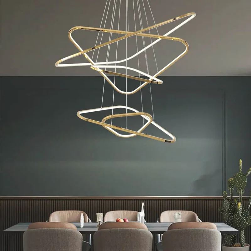 Chandelier Modern LED Dimmable Triangle Stainless Steel, Gold