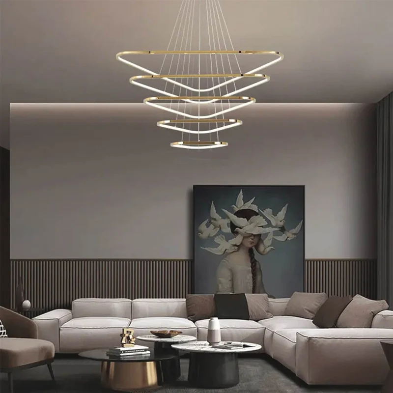 Chandelier Modern LED Dimmable Triangle Stainless Steel, Gold