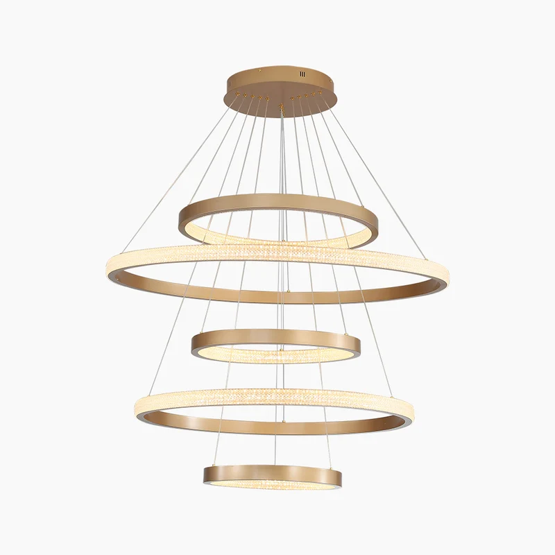 Chandelier Luxurious Halo Hanging Modern LED with Multiple Rings, Gold