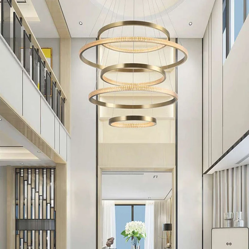 Chandelier Luxurious Halo Hanging Modern LED with Multiple Rings, Gold