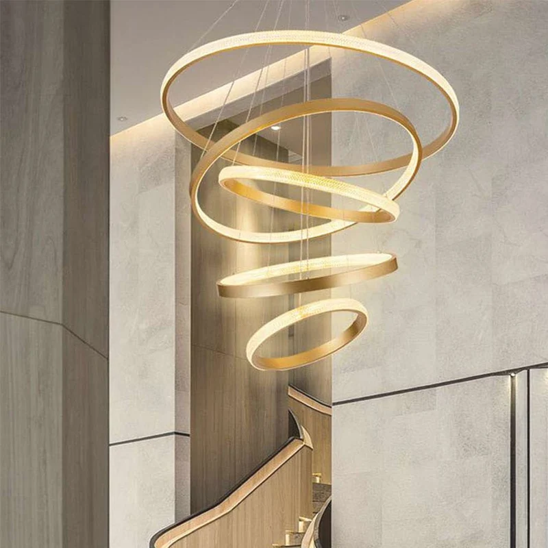 Chandelier Luxurious Halo Hanging Modern LED with Multiple Rings, Gold