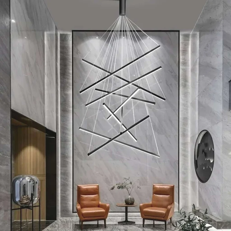 Chandelier Cross LED Light Bar High Ceiling for Lobby & Stair, Black / White