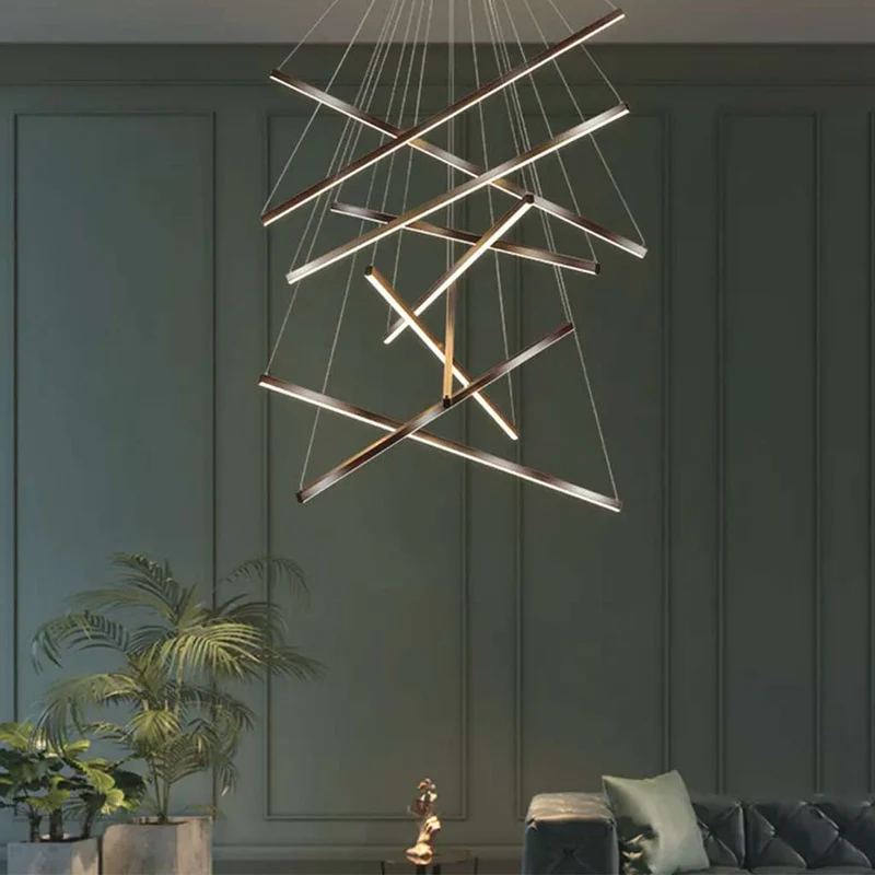 Chandelier Cross LED Light Bar High Ceiling for Lobby & Stair, Black / White