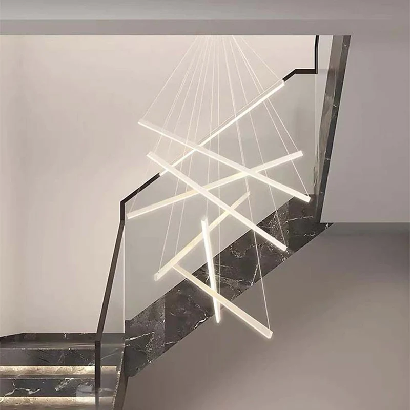 Chandelier Cross LED Light Bar High Ceiling for Lobby & Stair, Black / White