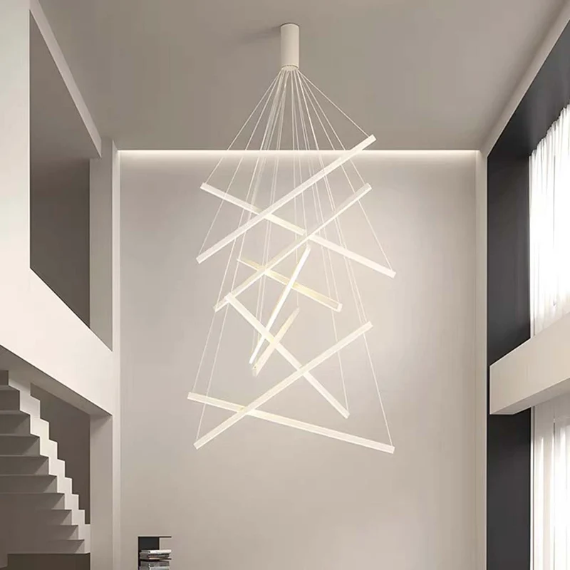 Chandelier Cross LED Light Bar High Ceiling for Lobby & Stair, Black / White