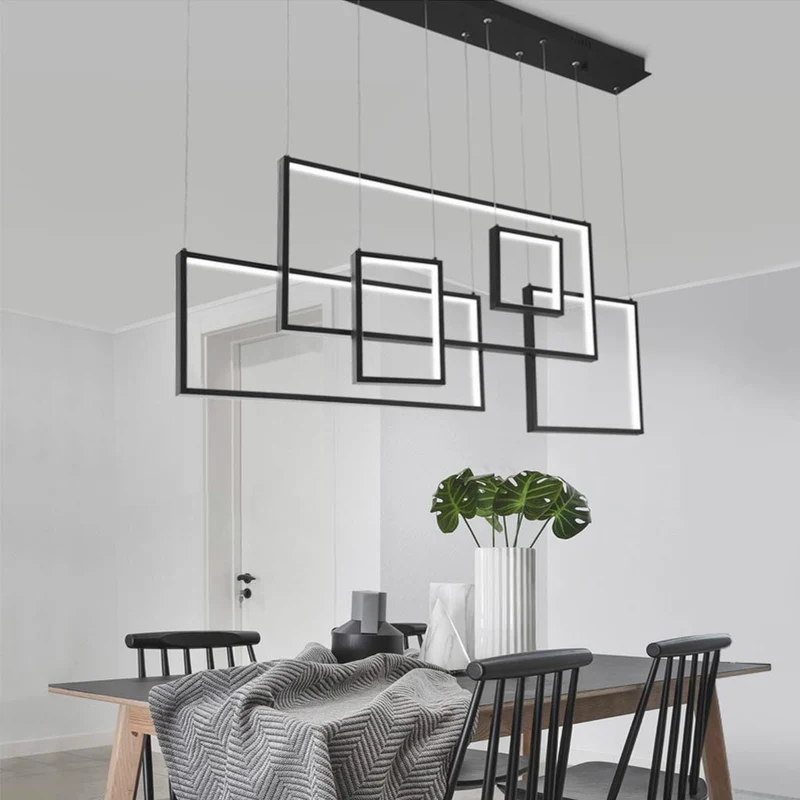 Chandelier Pendant Light Modern LED Geometric Linear Rectangle, Black