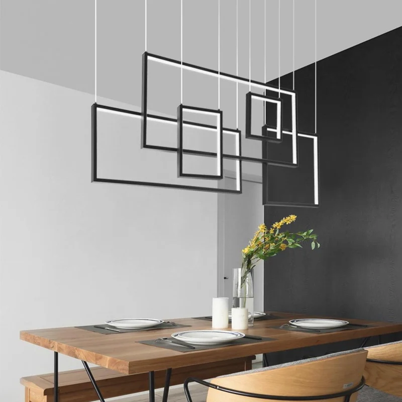 Chandelier Pendant Light Modern LED Geometric Linear Rectangle, Black