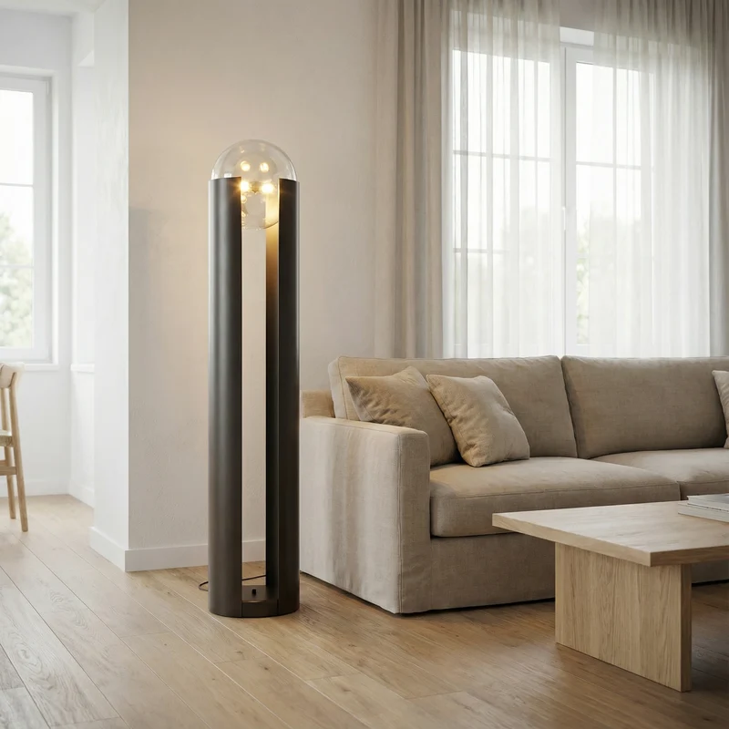 Postmoderne Stehlampe Metall Glas LED – Elara