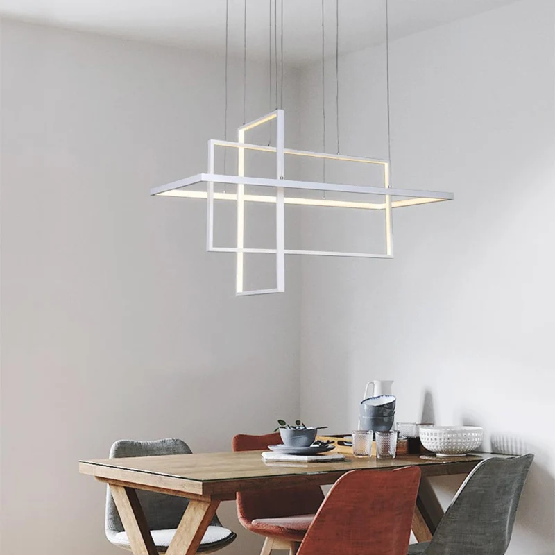 Chandelier LED Geometric Linear Rectangle Aluminum, White