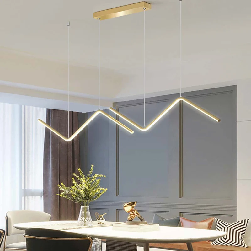 Pendant Light LED Modern Adjustable Dimmable Wave Line, Gold