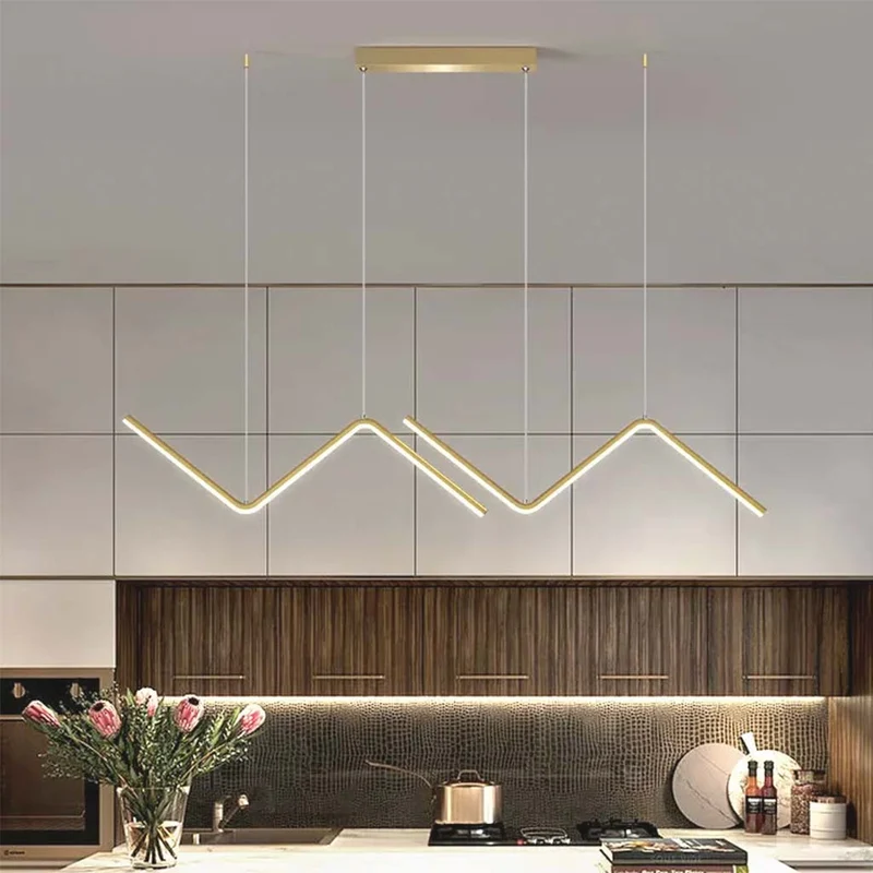 Pendant Light LED Modern Adjustable Dimmable Wave Line, Gold