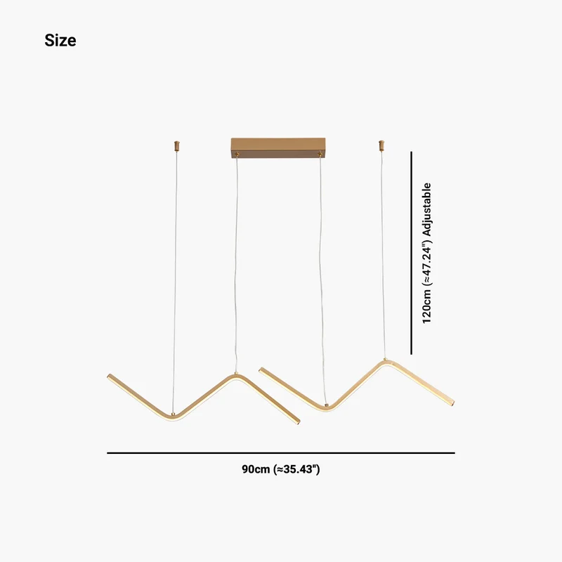 Pendant Light LED Modern Adjustable Dimmable Wave Line, Gold