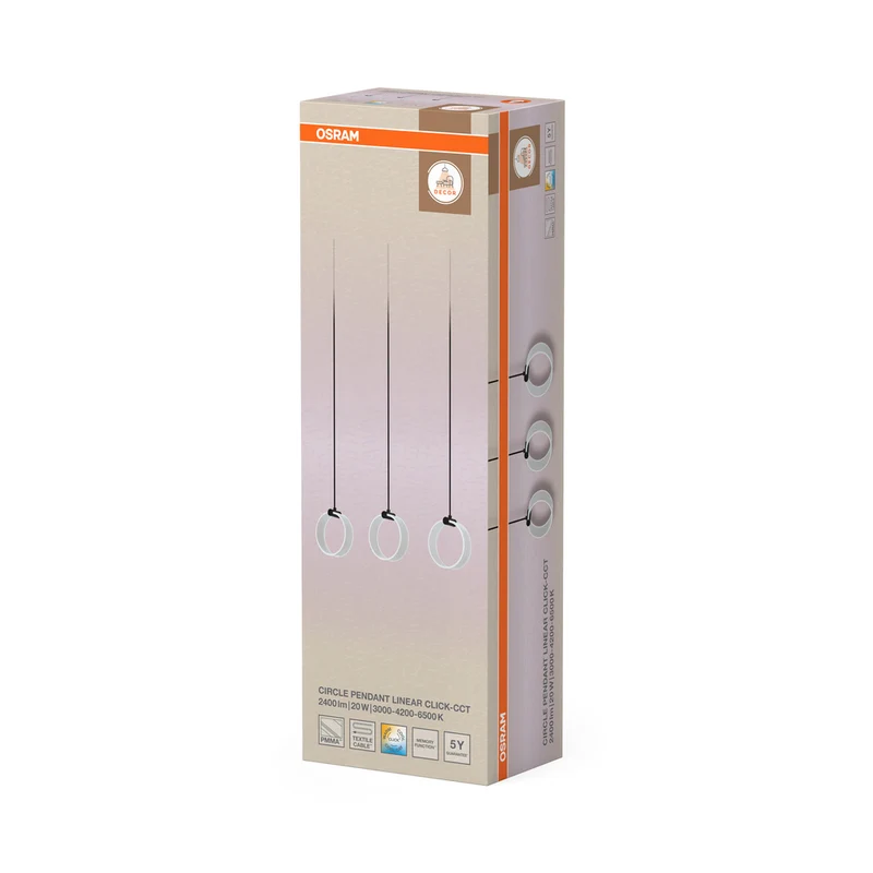 OSRAM DECOR Circle Pendelleuchte, 3 Pendel, 20W, Click CCT Black