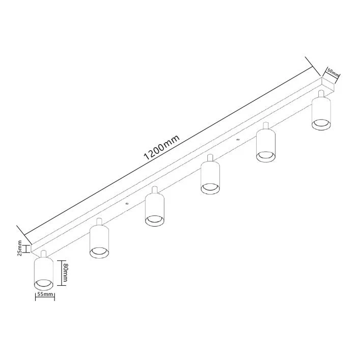 Moderner Deckenstrahler 6-fach | Bau | schwarz | 6 x GU10 Fassung