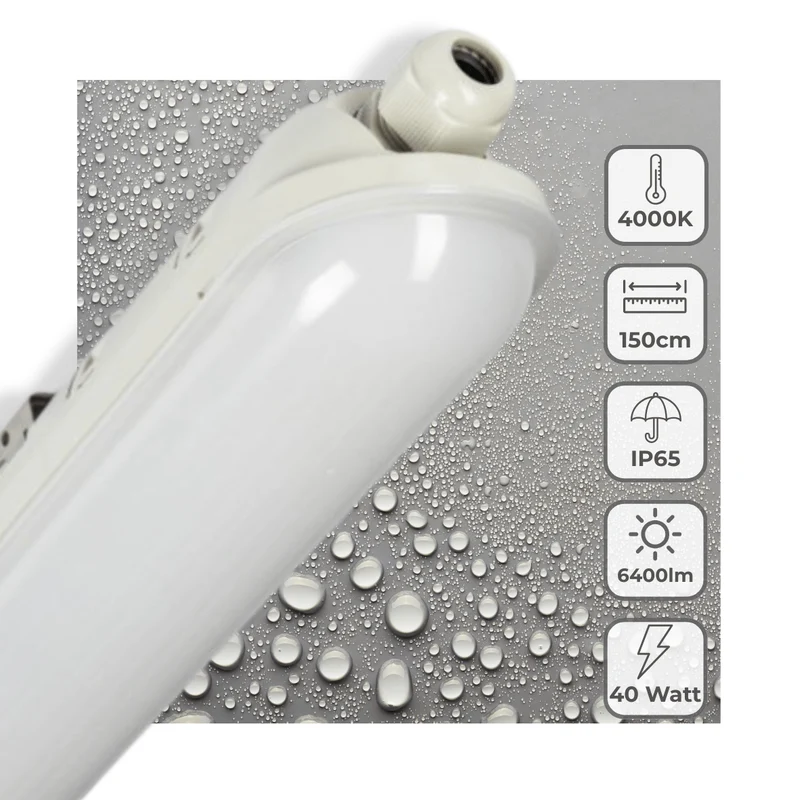 LED Feuchtraumleuchte mit Strip 150cm 40W 6400lm 4000K neutralweiß IP65 - LED's Light Pro