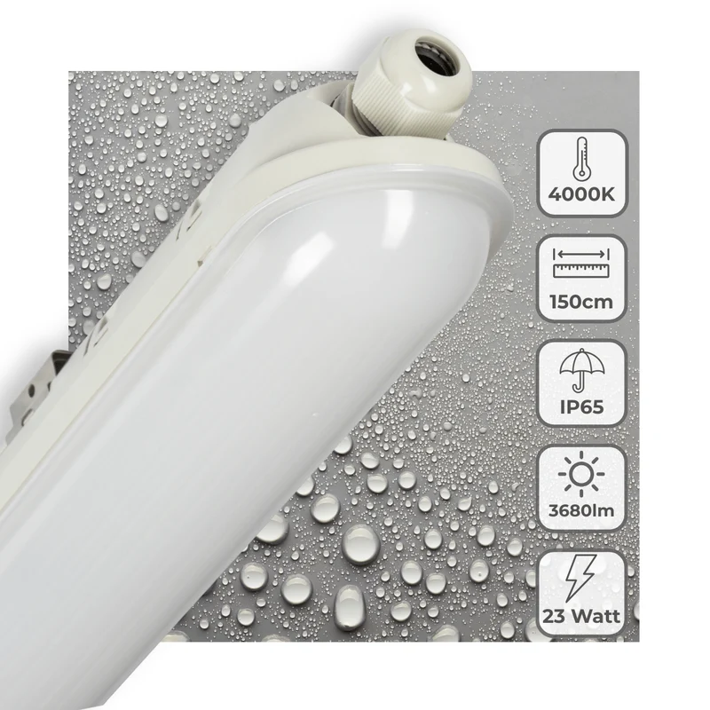 LED Feuchtraumleuchte mit Strip 150cm 23W 3680lm 4000K neutralweiß IP65 - LED's Light Pro