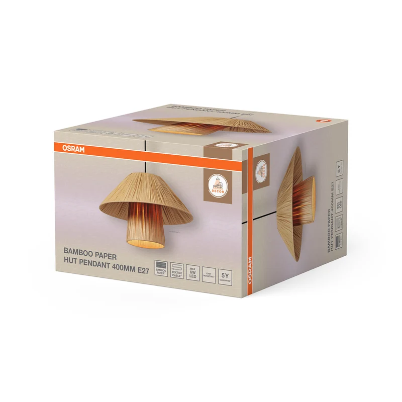 OSRAM DECOR Bamboo Paper Hut Pendant Pendelleuchte 400 E27 Brown