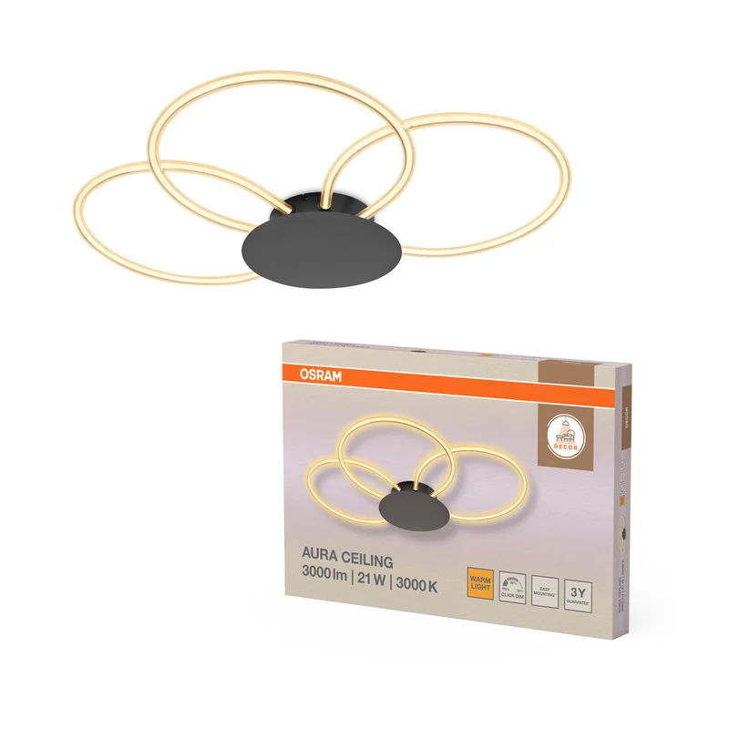 OSRAM DECOR Aura Ceiling Deckenleuchte, 21W, 3000K, 2200lm, Click DIM