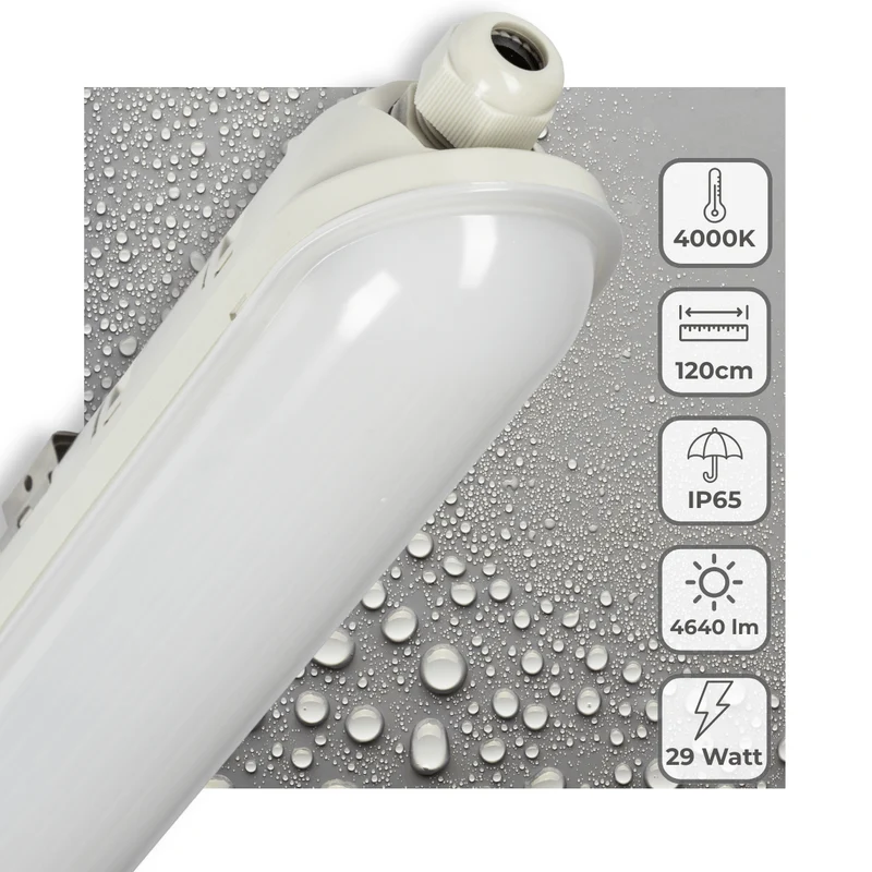 LED Feuchtraumleuchte mit Strip 120cm 29W 4640lm 4000K neutralweiß IP65 - LED's Light Pro