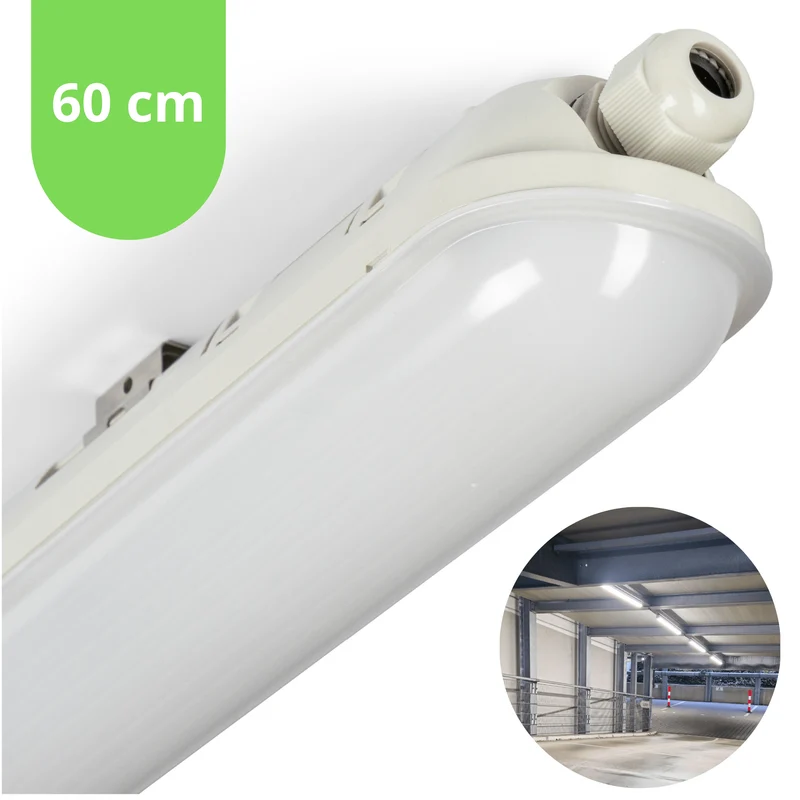 LED Feuchtraumleuchte mit Strip 60cm 15W 2400lm 4000K neutralweiß IP65 Grau - LED's Light Pro