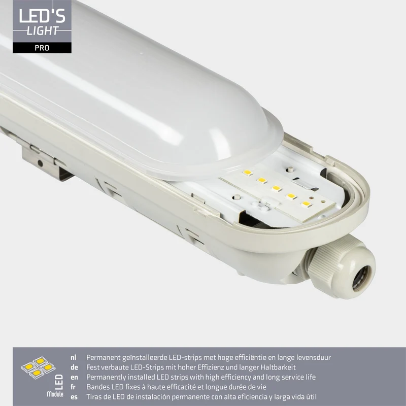 LED Feuchtraumleuchte mit Strip 60cm 15W 2400lm 4000K neutralweiß IP65 Grau - LED's Light Pro