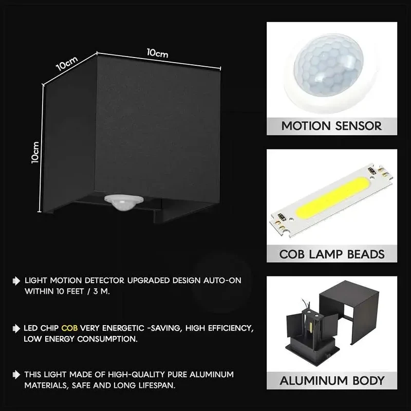 LED Außen Garten Wandleuchte mit Sensor 10W | IP54 ~3318