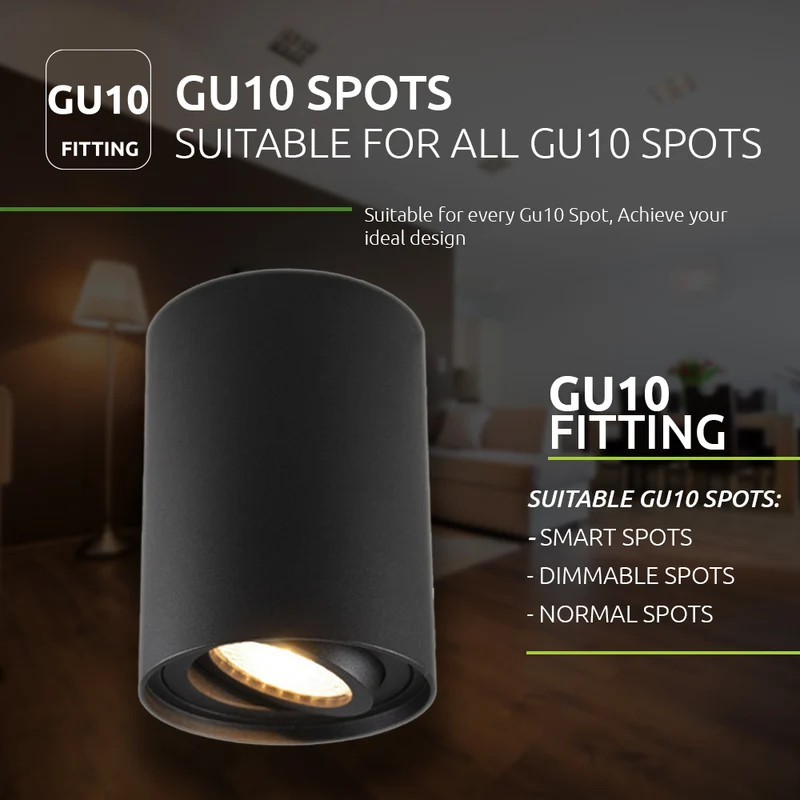 Aufbauspotleuchte schwarz | 85 x 115 mm | Neigbar | Rund | GU10-Fassung