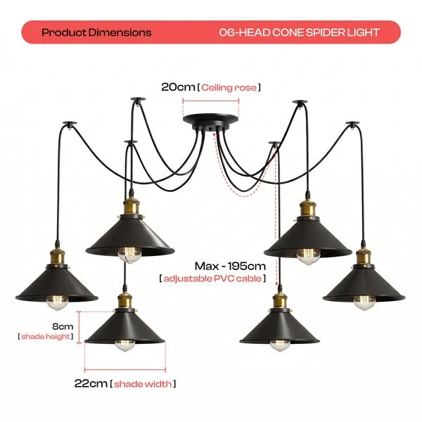 Schwarze Spinnenlampe Vintage – Industrie Pendelleuchte Auswählbar | Ø 22cm | E27 ~3308