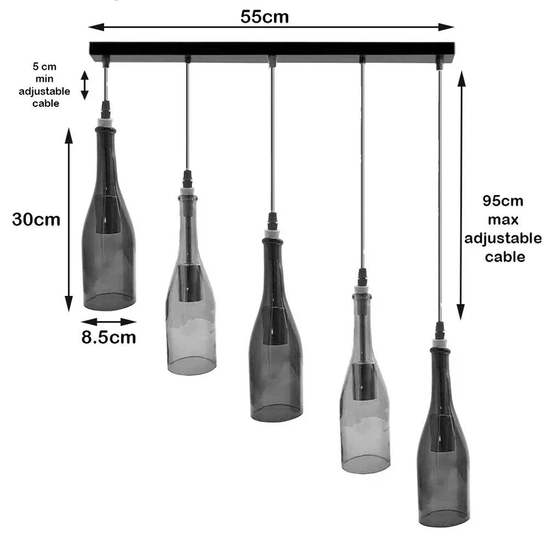 E27 Hängeleuchte 5 flammig Glas Höhenverstellbar ~3307