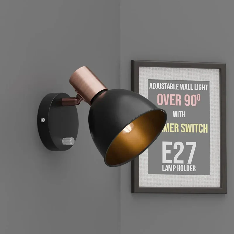 Verstellbare Wandleuchte mit Dimmschalter über 90° drehbarer Arm ~3301