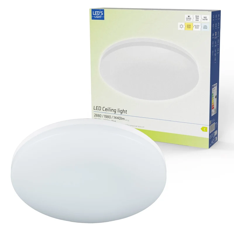 LED Deckenleuchte 120° 16W 2880lm 3000/4000/6000K IP54 Weiß - LED's Light