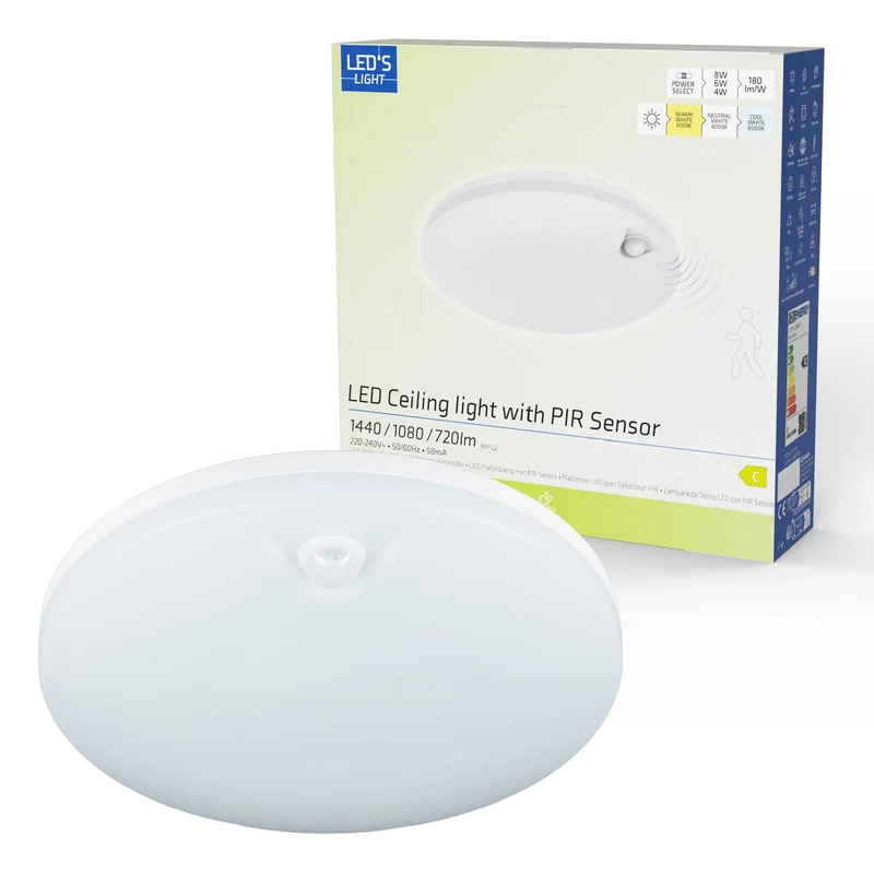 LED Deckenleuchte mit Sensor 16W 2880lm 3000/4000/6000K IP54 Weiß - LED's Light