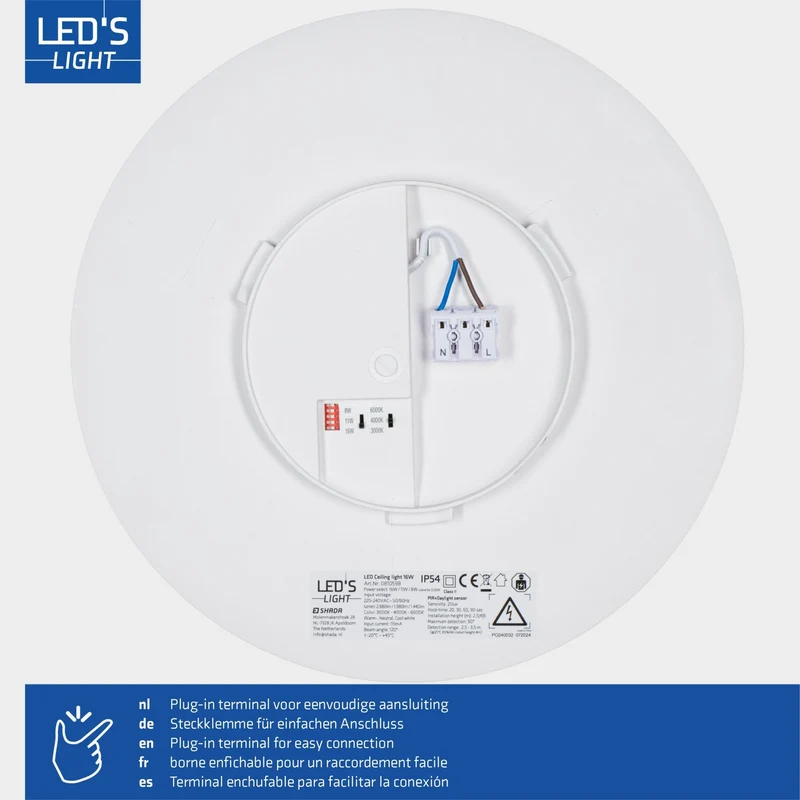 LED Deckenleuchte mit Sensor 16W 2880lm 3000/4000/6000K IP54 Weiß - LED's Light